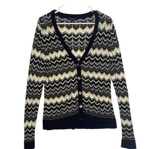 Banana Republic Womens SZ M Knit Cardigan Sweater Chevron Button Front Cotton
